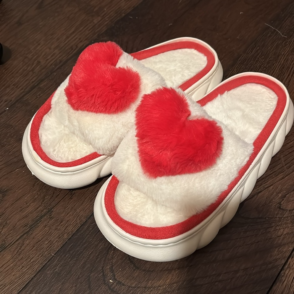 Pink and White Heart Slippers